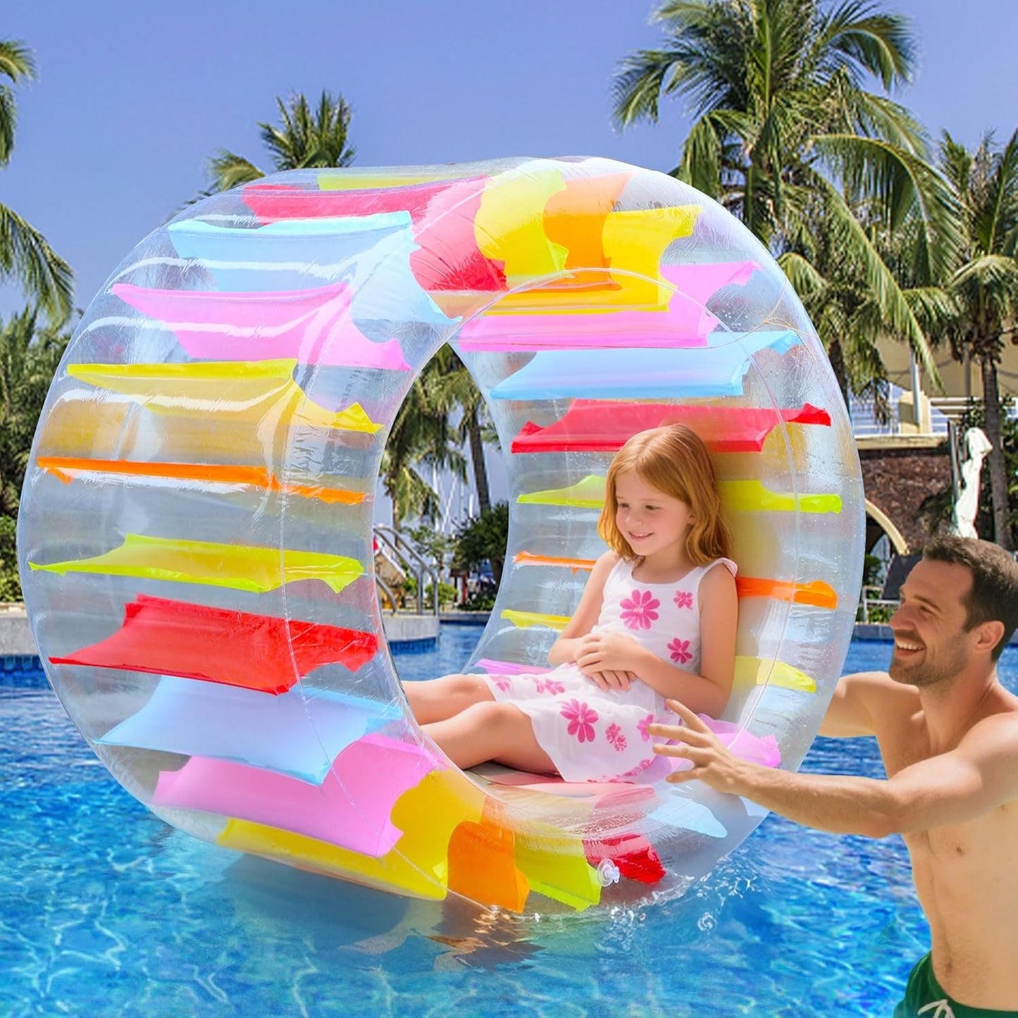 Zcaukya Giant Inflatable Wheel Roller, Colorful Water Rolling Wheel Float for Kids Summer Swimming Pool Parties, Rolling on The Lawn, Indoor Outdoor Fun Toys for Games Supplies