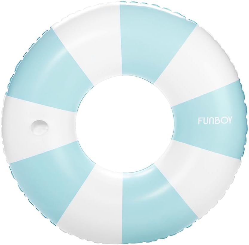 'FUNBOY Giant Vintage Stripe Inflatable Tube Pool Float with Cup Holder 48'' Large Pool Float for Adults Inner Tube Swimming Pool Toys Swim Rings Pool Lounger Float for Pool Party & Summer'